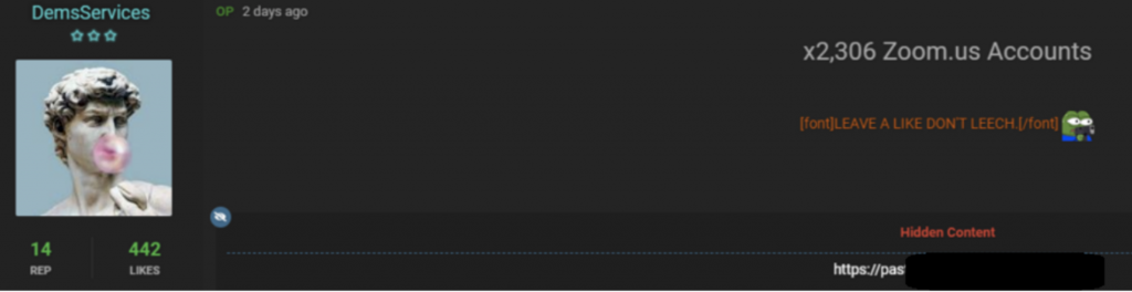 Dark web zoom compromised credentials