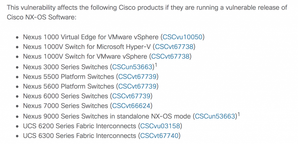 Cisco nexus switch flaw