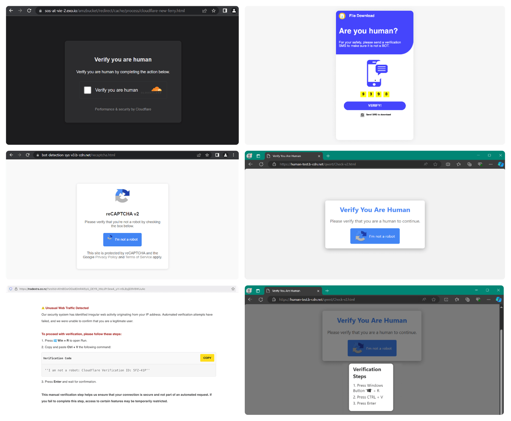 Exemplos de páginas falsas de CAPTCHA