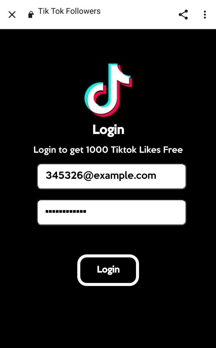 Página falsa de login do TikTok gerada pelo bot de phishing