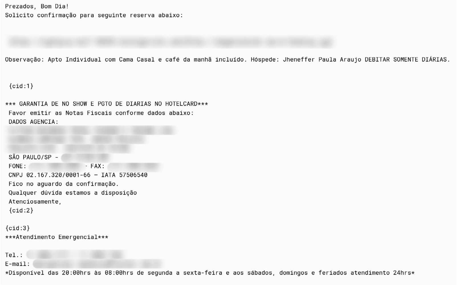 Exemplo de um e-mail de phishing sobre confirmação de reserva