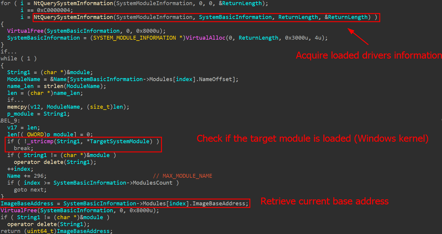Coleta de endereços de base do Kernel