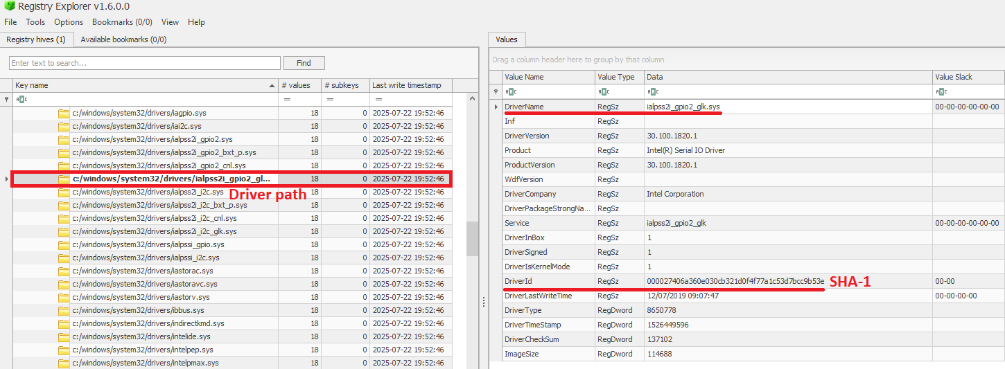 Dados em InventoryDriverBinary 