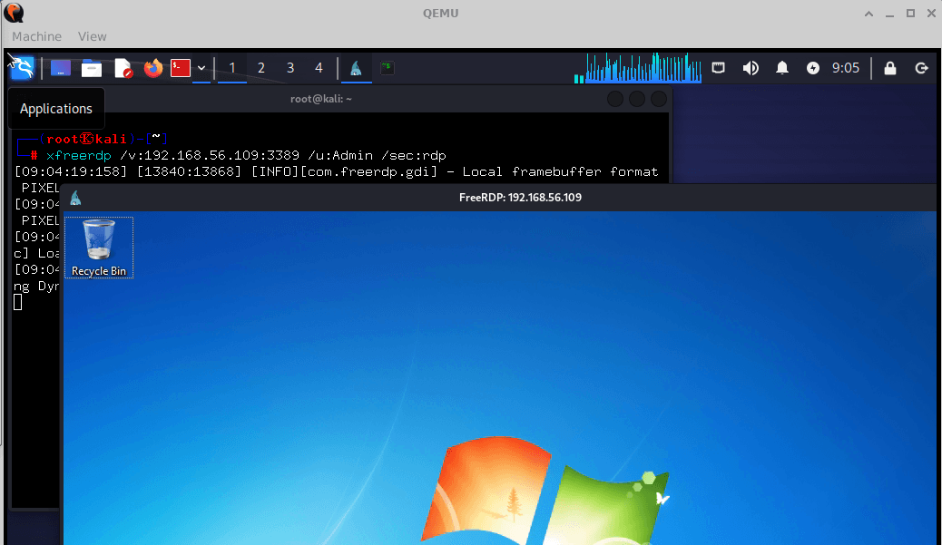Conexão RDP ao InternalHost bem-sucedida