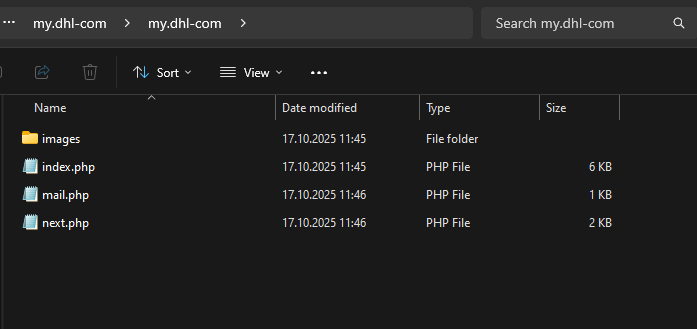 Conteúdo do kit de phishing