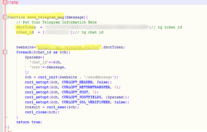 Fragmento de código para o envio de dados