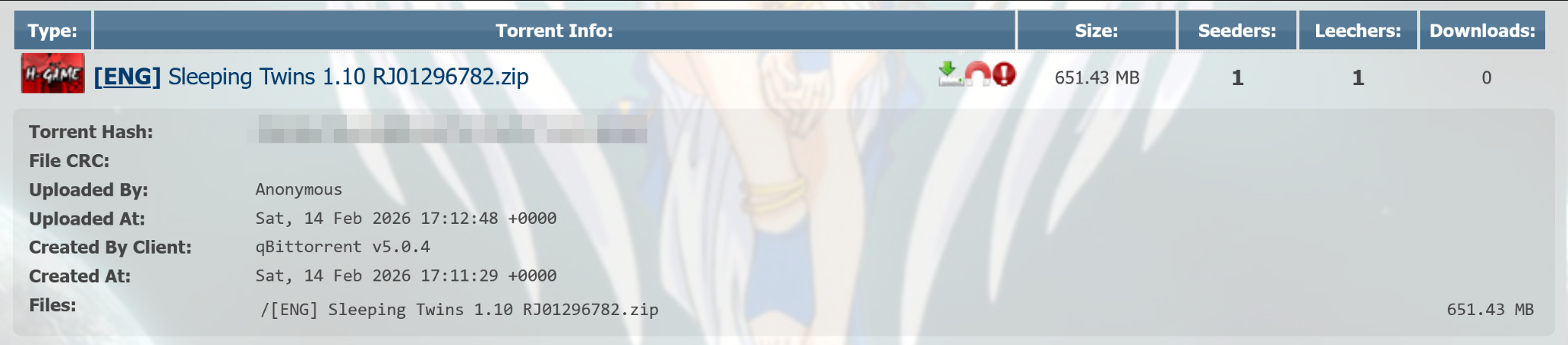 Torrent de jogo malicioso no AniRena