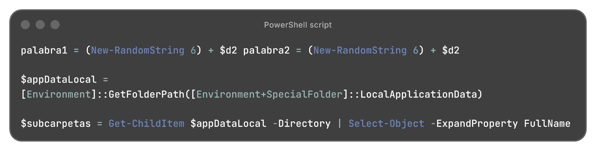 Parte do script PowerShell usado na entrega do payload