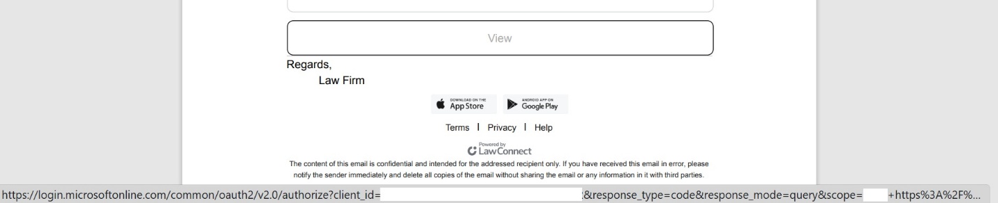 O link no documento não leva ao site da Microsoft, mas redireciona para um recurso de phishing