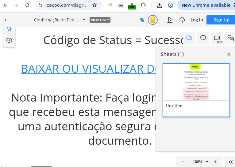 Link proxy leva ao recurso legítimo Cacoo.com com redirecionamento para site de phishing