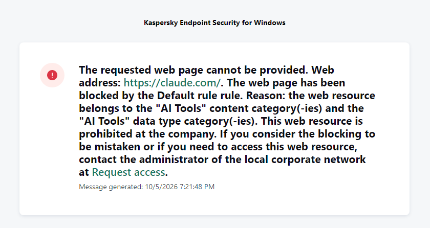 how-to-secure-ai-agentsEN9 Notificação do KES sobre tentativa de acessar um recurso web bloqueado