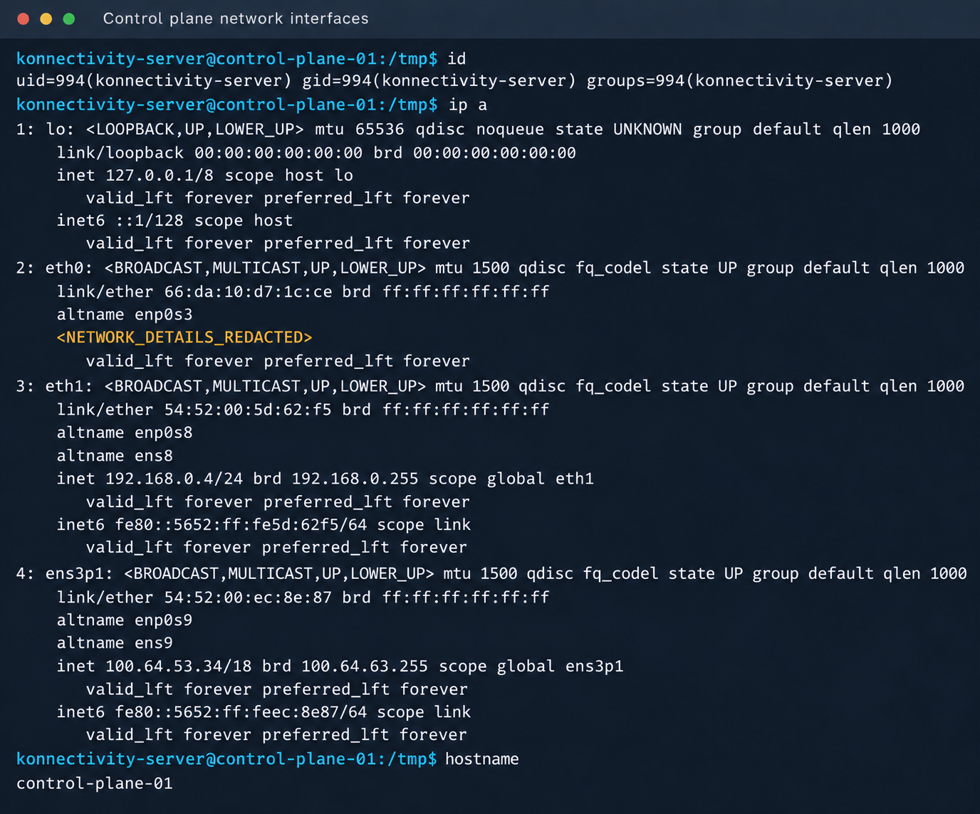 isolation-bypass4 Contexto do konnectivity-server e interfaces de rede do nó
