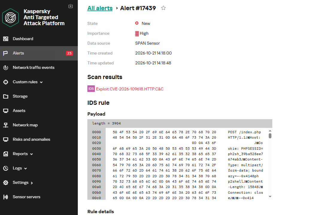 p2pshell-2 Detecção da exploração da vulnerabilidade PHP2Shell no KATA