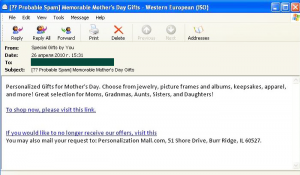 In the run-up to Mothers Day spammers became more active...