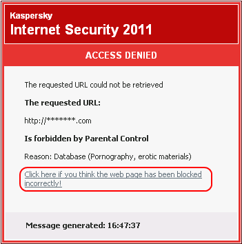 kaspersky internet security blocking websites