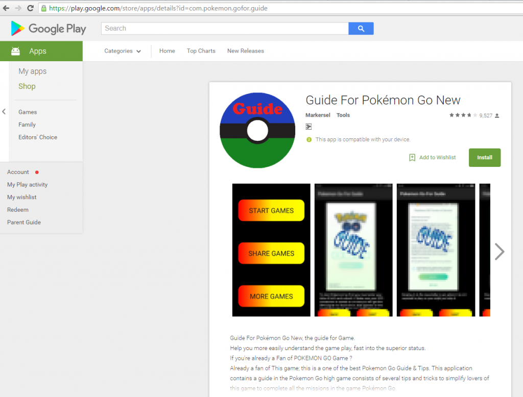 Rooting Pokémons in Google Play Store