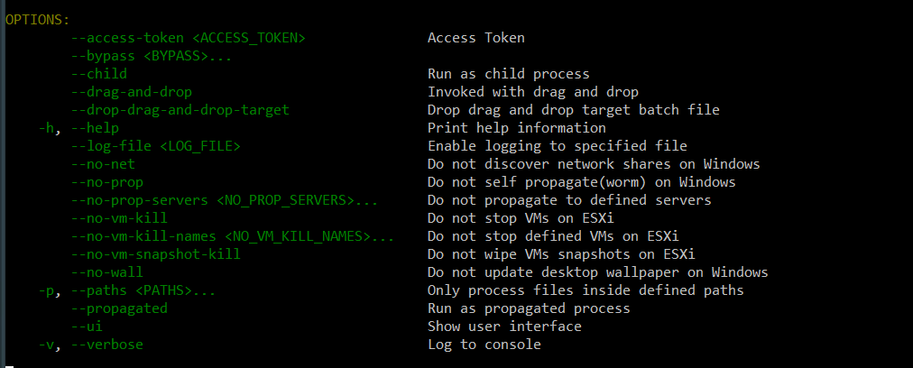 Command line arguments for malware