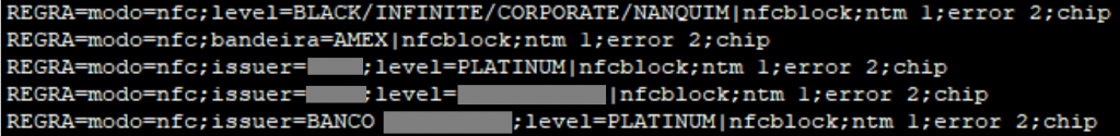 Excerpt from a Prilex rules file referencing NFC blocking