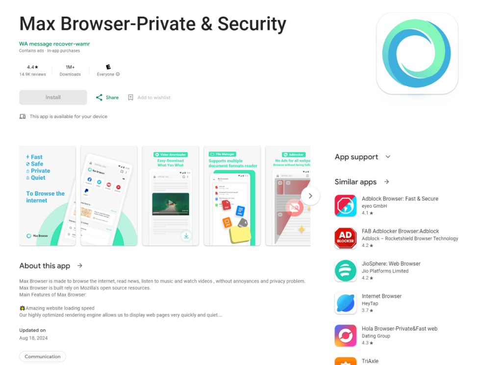 Max Browser app in Google Play