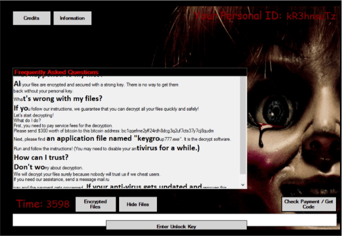 Screen from Annabelle (displayed immediately after encrypting files)