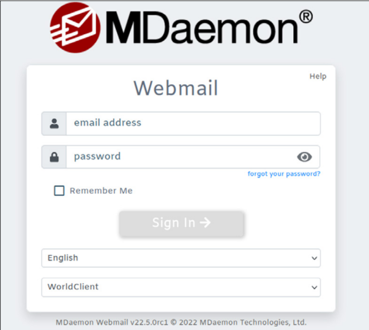 Authentication panel of the WorldClient component.