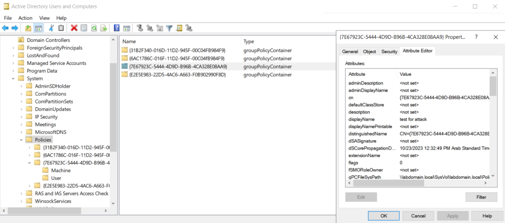 Example of Group Policy Container contents