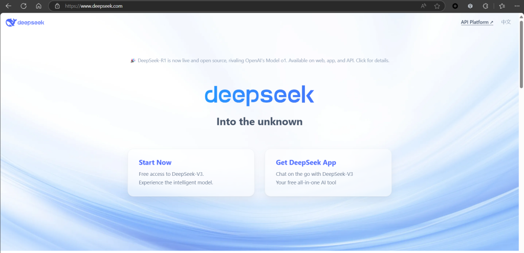 Screenshot of the official DeepSeek website (February 2025)