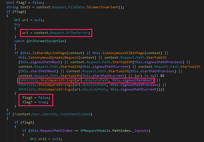 Vulnerable code in PostAuthenticateRequestHandler method