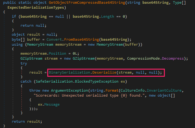 Code of the method that handles the contents of ExcelDataSet's CompressedDataTable property in the DataTable property getter
