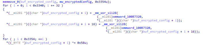 Decryption of the configuration in the injected MgBot implant.