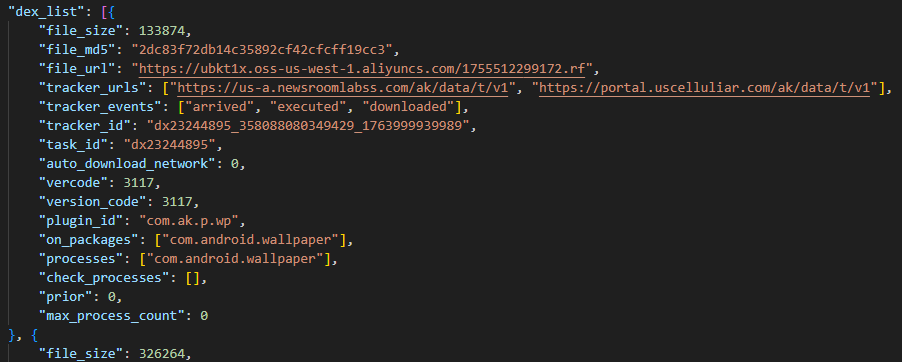 Example of payload metadata