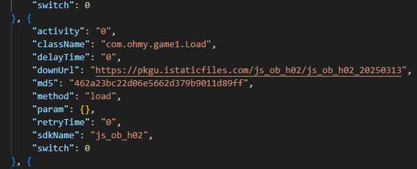 Example of payload metadata
