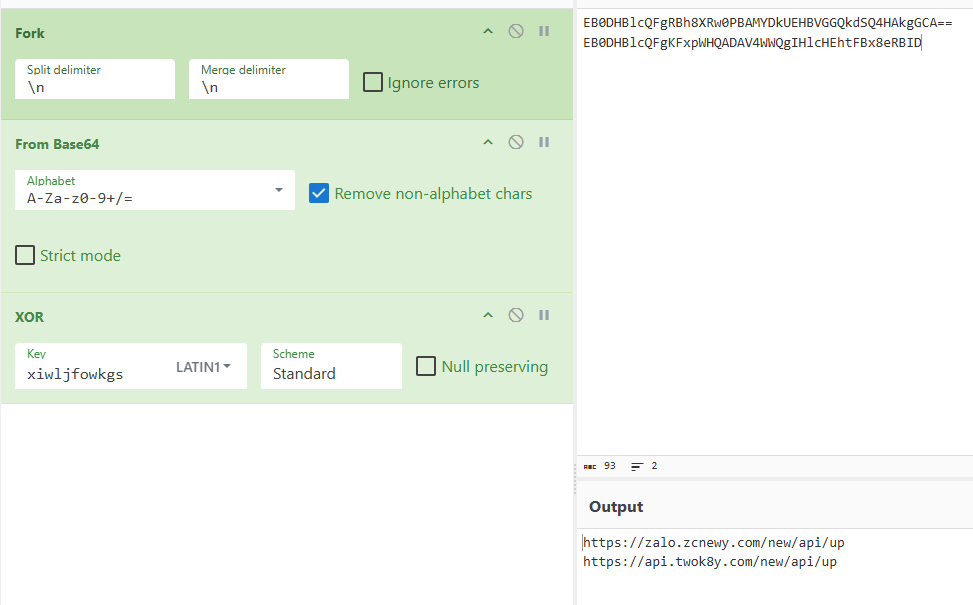 Decrypted payload C2 addresses
