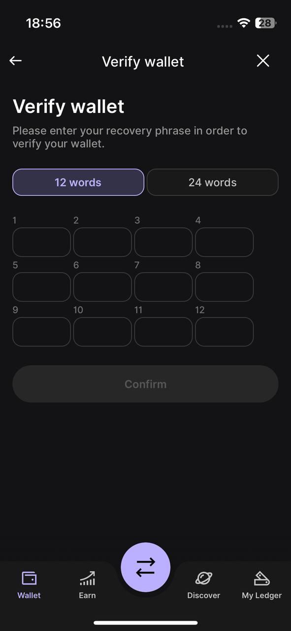 Phishing window for seed phrase verification