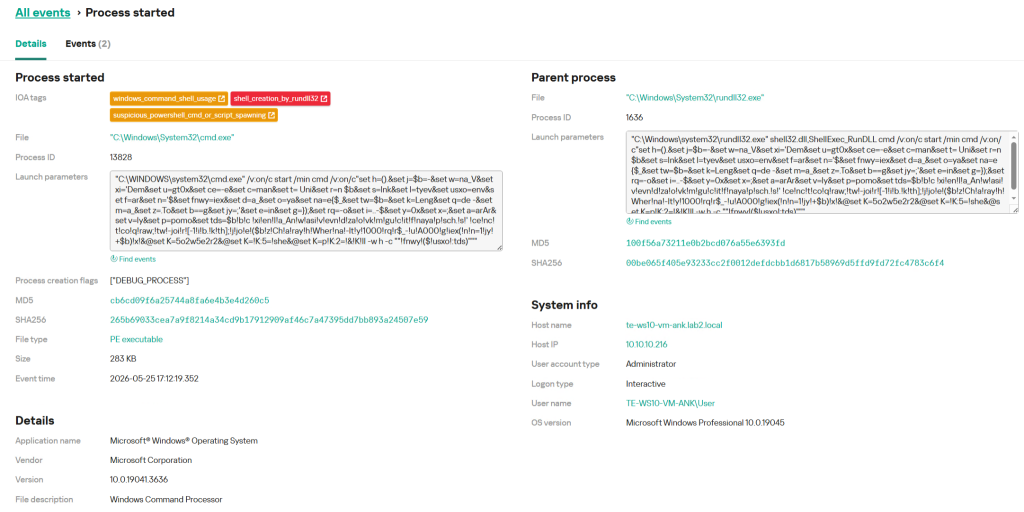 Example of LNK downloader detection in KEDR