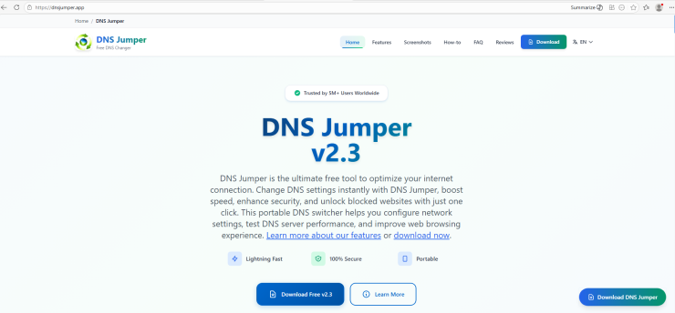 Fake website mimicking the official DNS Jumper resource (Source : Securelist).