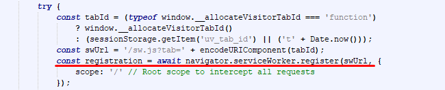 Registering a service worker to intercept traffic