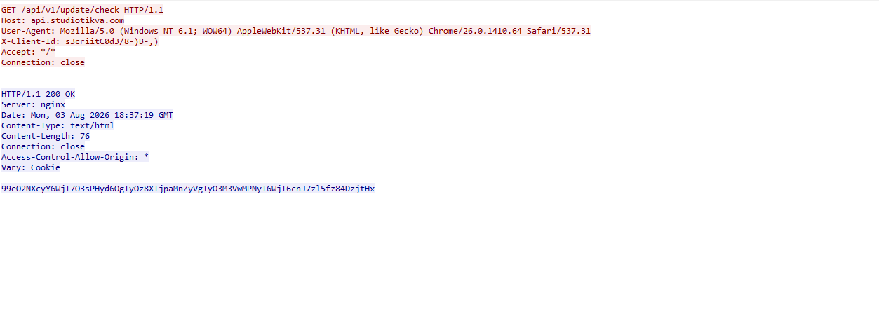 Wireshark capture showing the .p query sequence used for chunked retrieval of the Google Apps Script deployment ID
