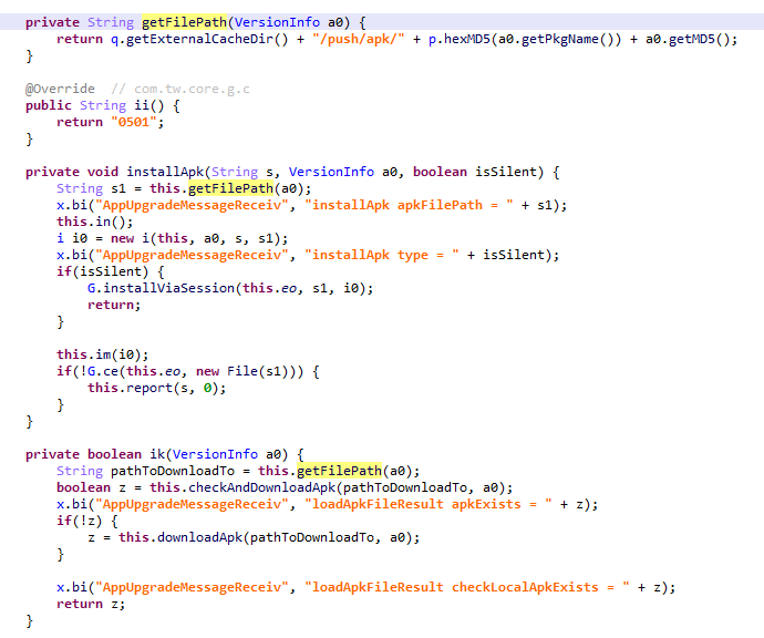 The path TWCore uses to download APK files