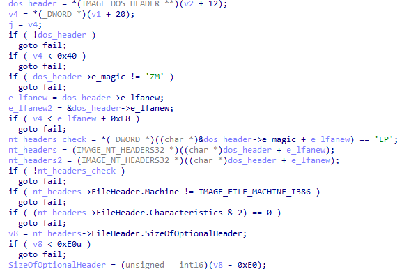 Validating the PE file headers after decryption