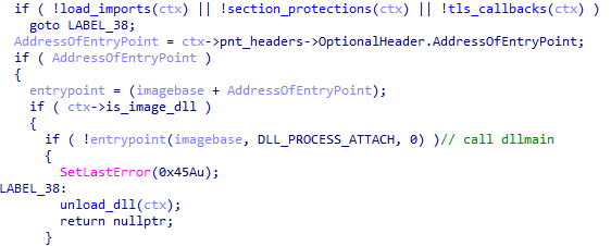Calling DllMain after the backdoor loads the PE file