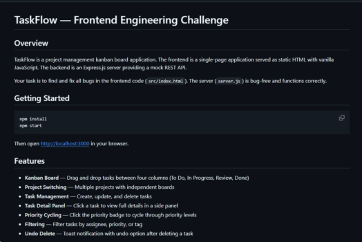 
README file for a trojanized coding challenge app (Source : Kaspersky).