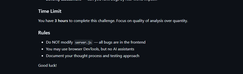 Rules and time limit included in the trojanized coding challenge app README file