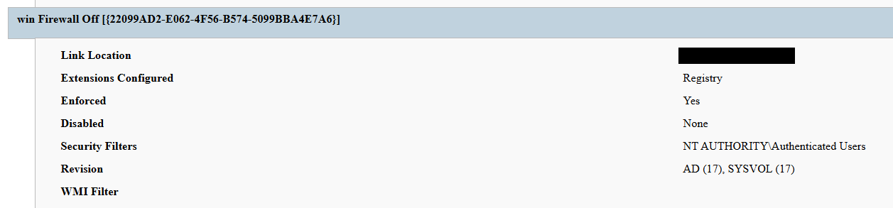 Settings changed by win Firewall Off GPO